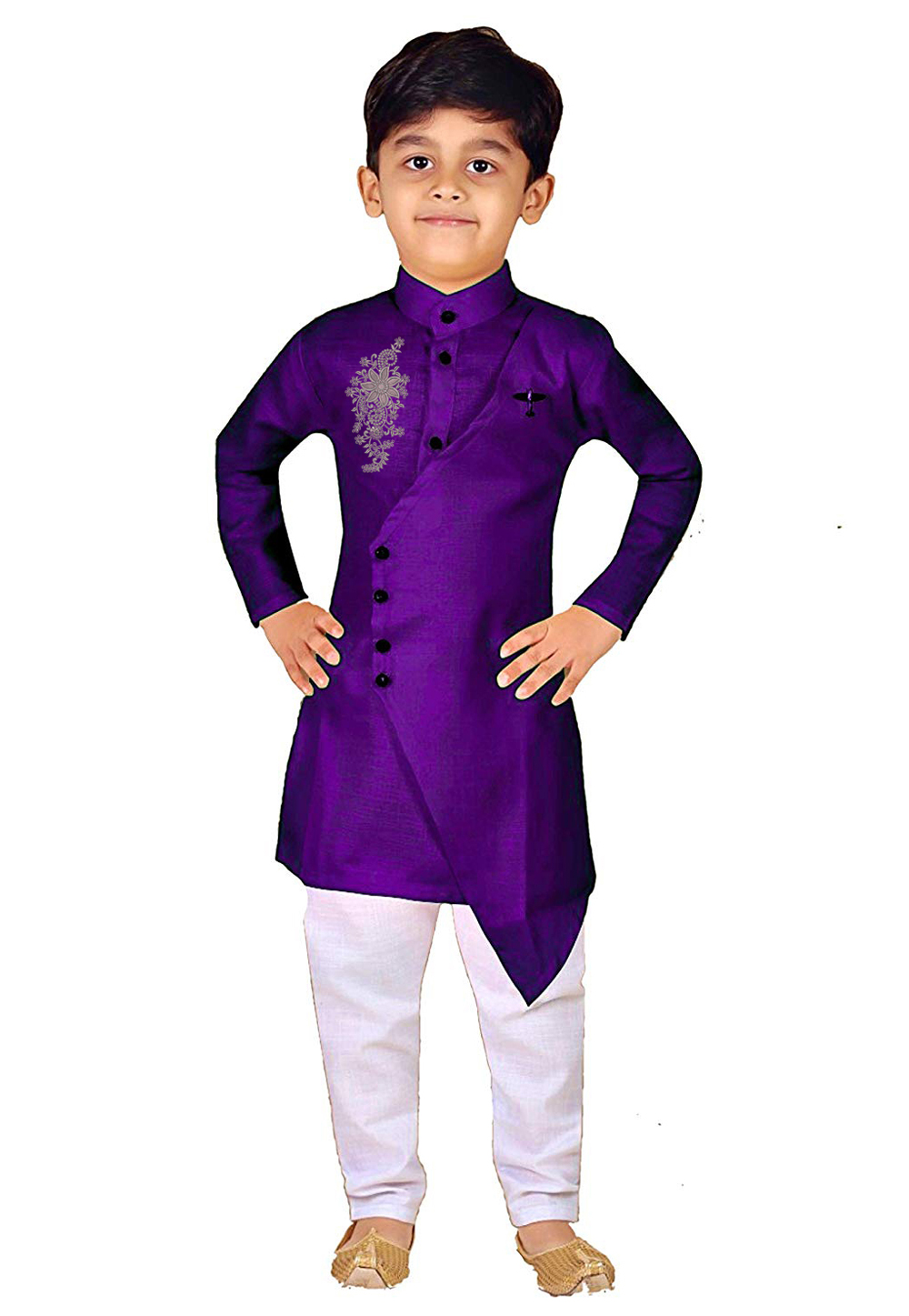 Voilet Dupion Silk Readymade Kids Kurta Pajama 236151
