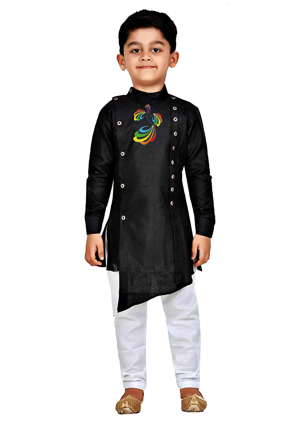Black Dupion Silk Readymade Kids Kurta Pajama 236152