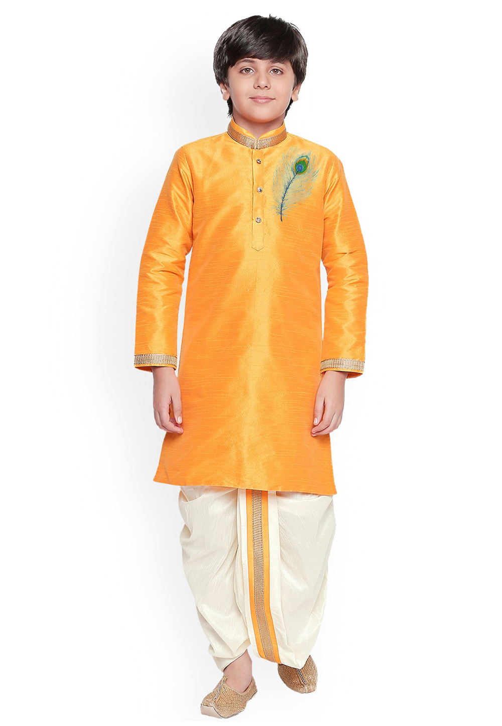 Yellow Dupion Silk Kids Dhoti Kurta 236153