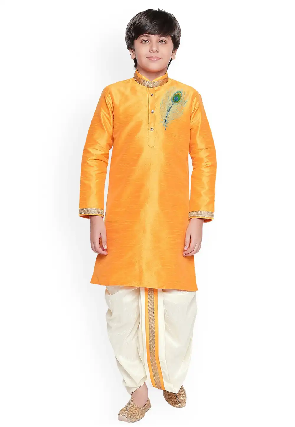 Yellow Dupion Silk Kids Dhoti Kurta 236153