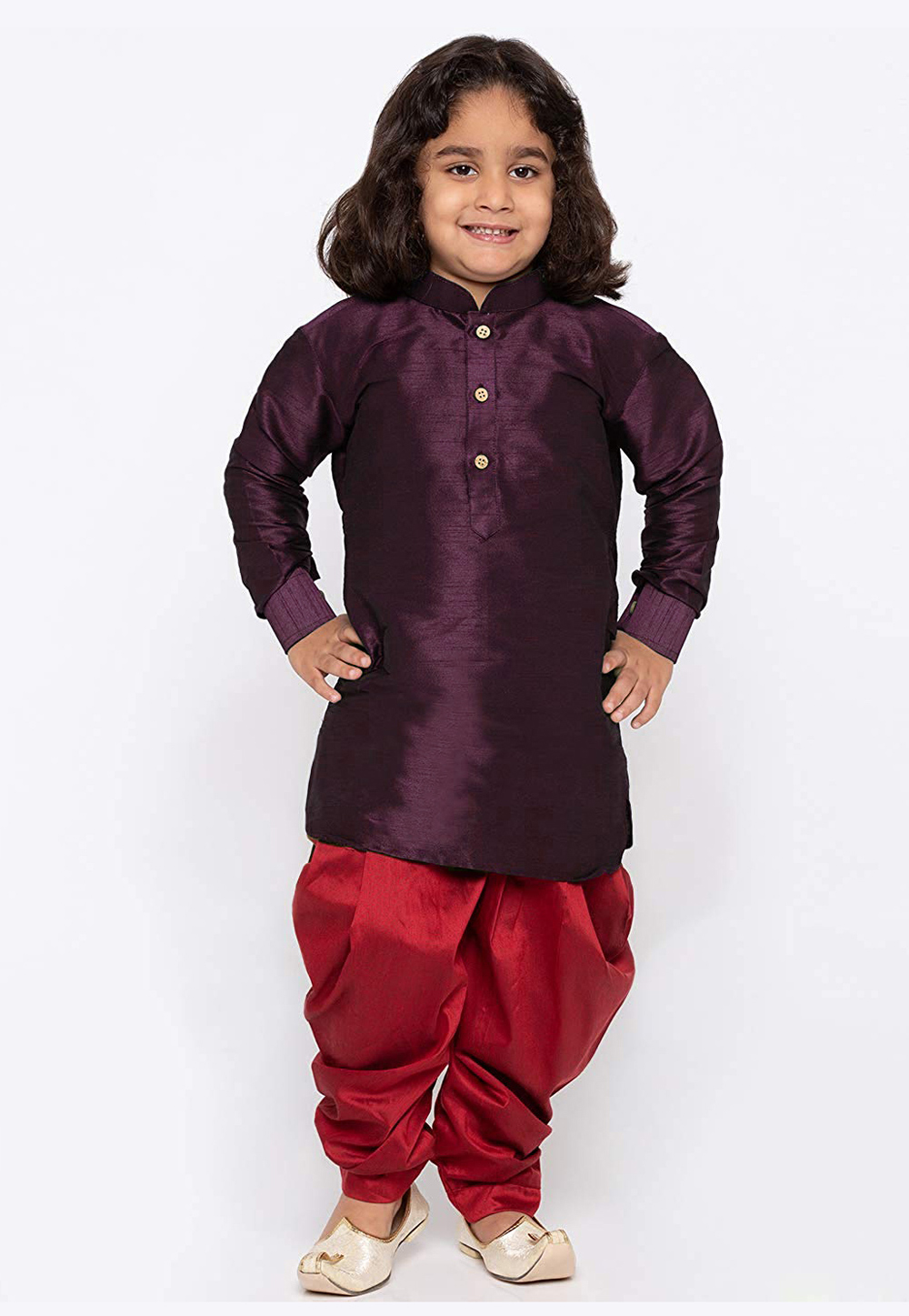 Purple Dupion Silk Kids Dhoti Kurta 216218