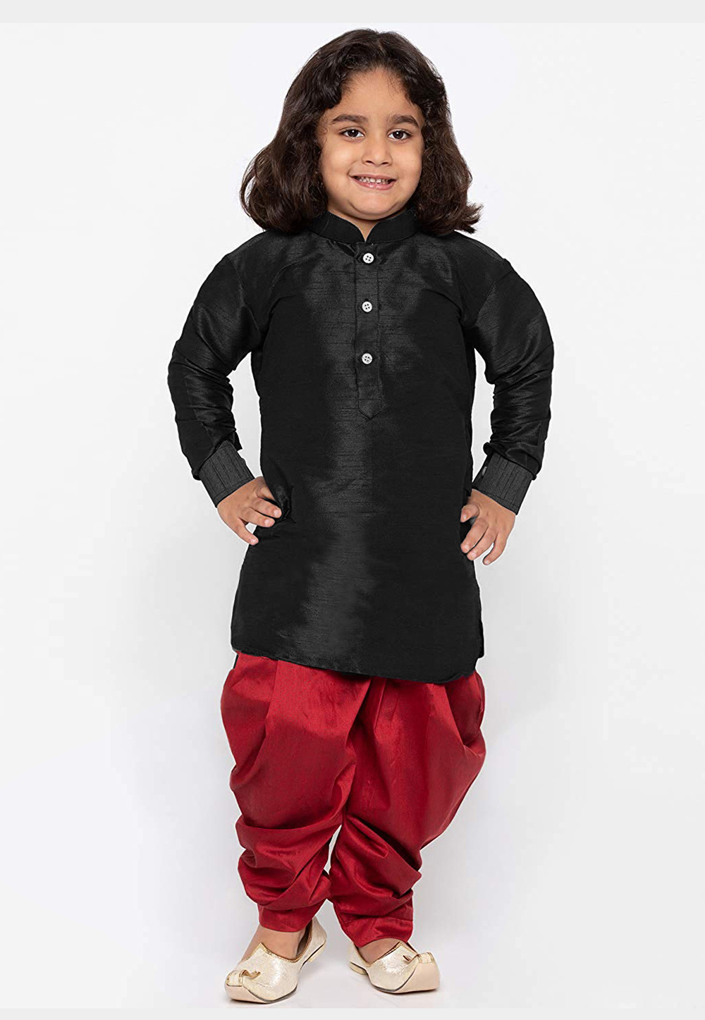 Black Dupion Silk Kids Dhoti Kurta 216220
