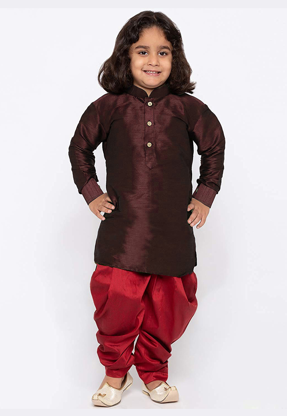 Brown Dupion Silk Kids Dhoti Kurta 216221