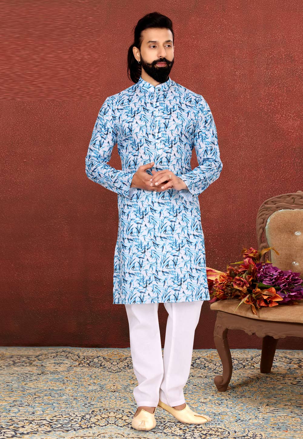 Sky Blue Cotton Kurta Pajama 240422