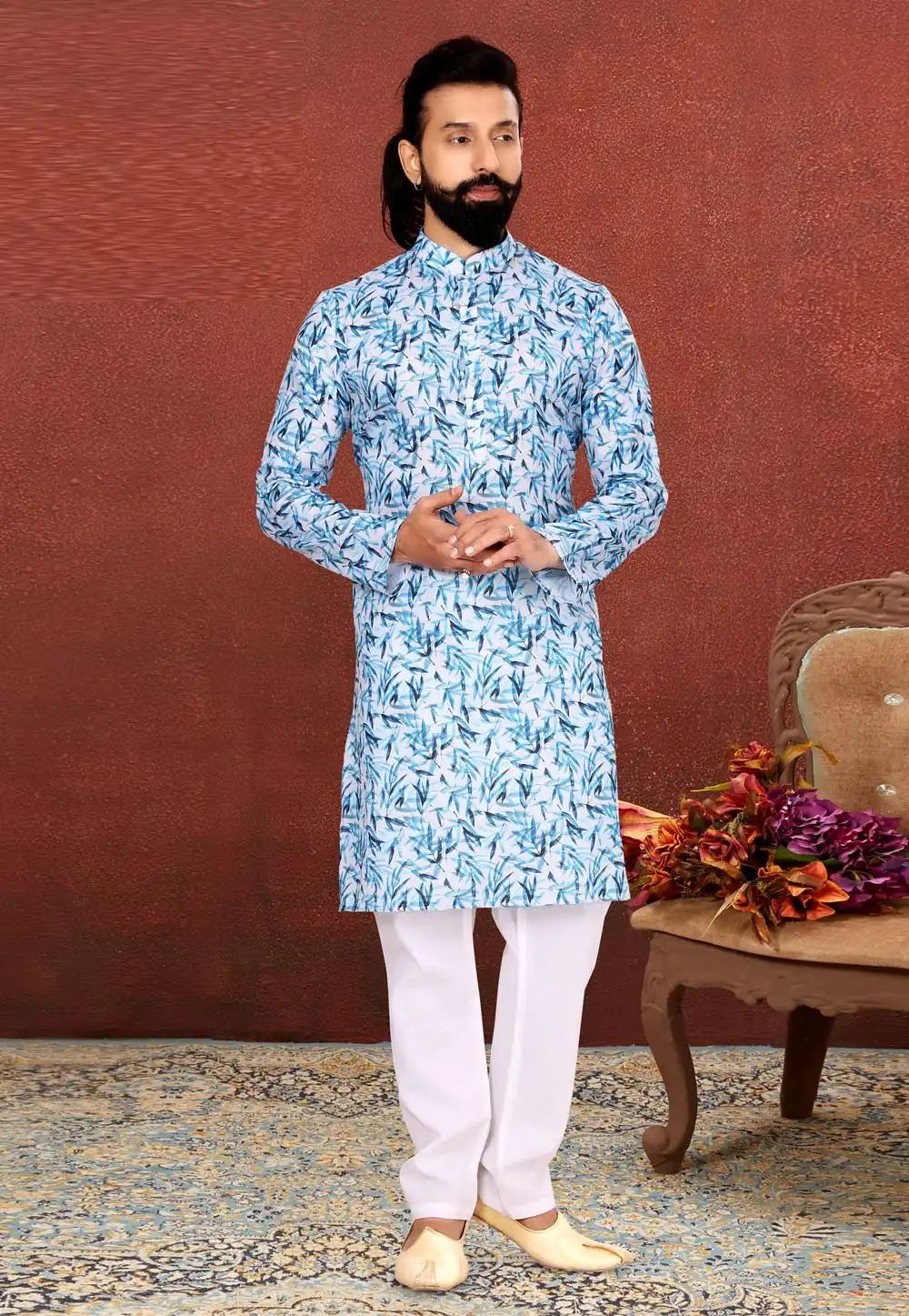 Sky Blue Cotton Kurta Pajama 240422
