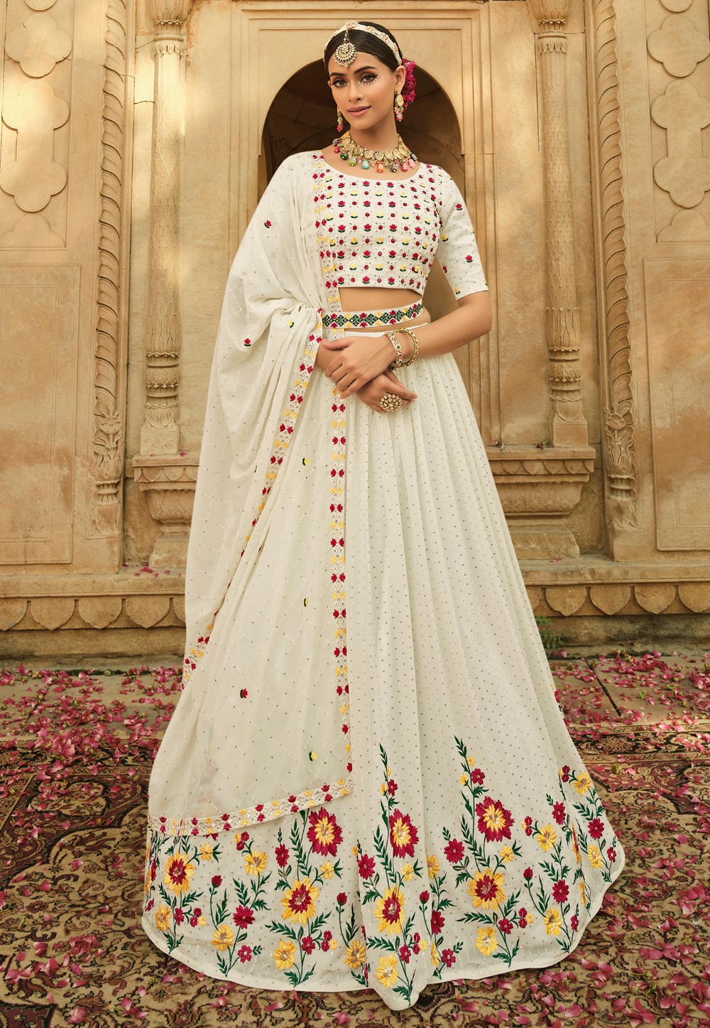 Off White Georgette A Line Lehenga Choli 249910