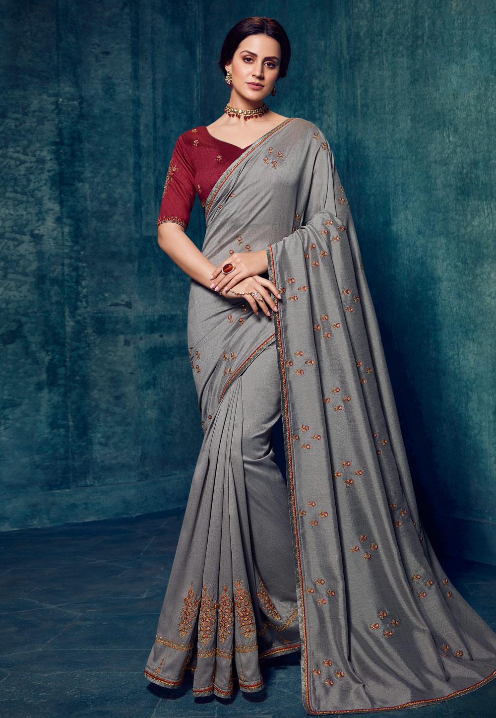Grey Silk Festival Wear Saree 197980