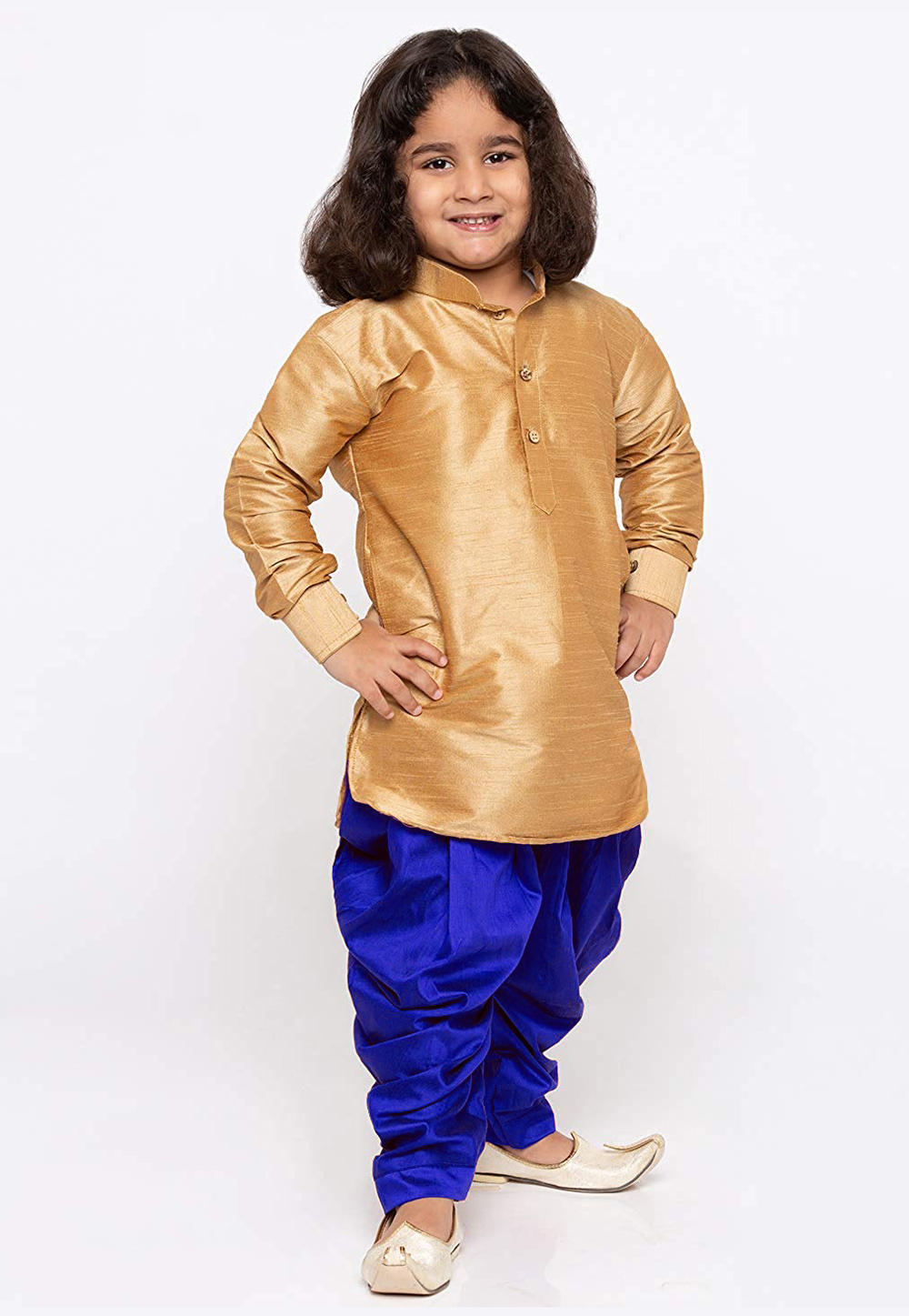 Golden Dupion Silk Kids Dhoti Kurta 216224