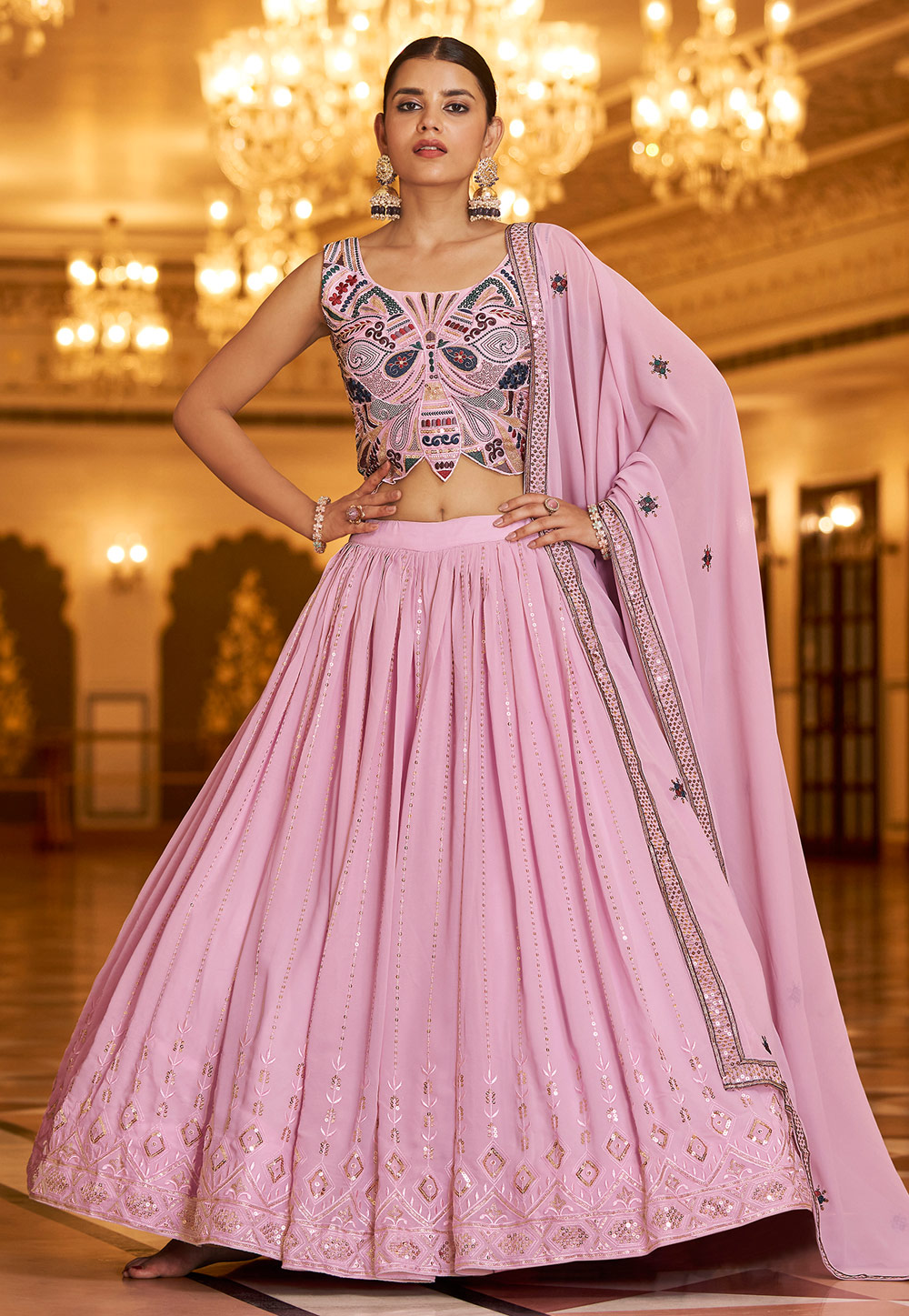 Pink Georgette A Line Lehenga Choli 248972