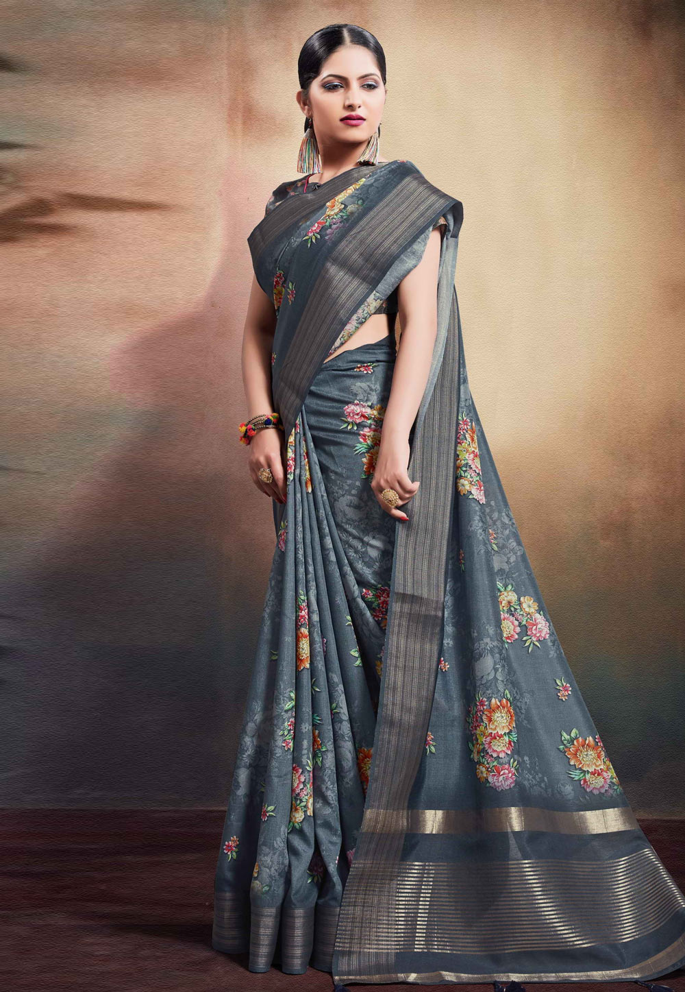 Grey Cotton Festival Wear Saree 204189