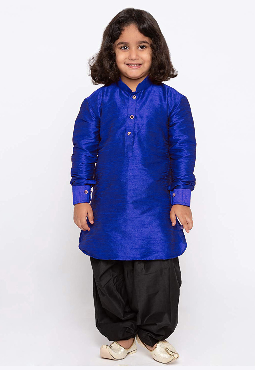 Blue Dupion Silk Kids Dhoti Kurta 216228