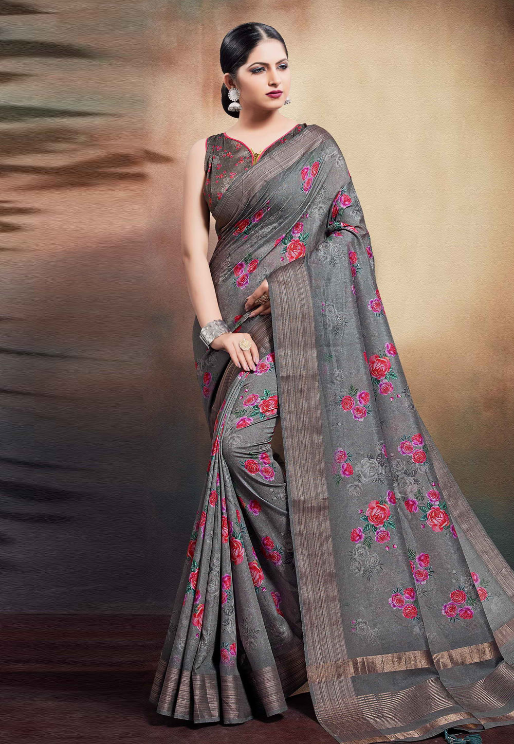 Grey Cotton Saree With Blouse 204194
