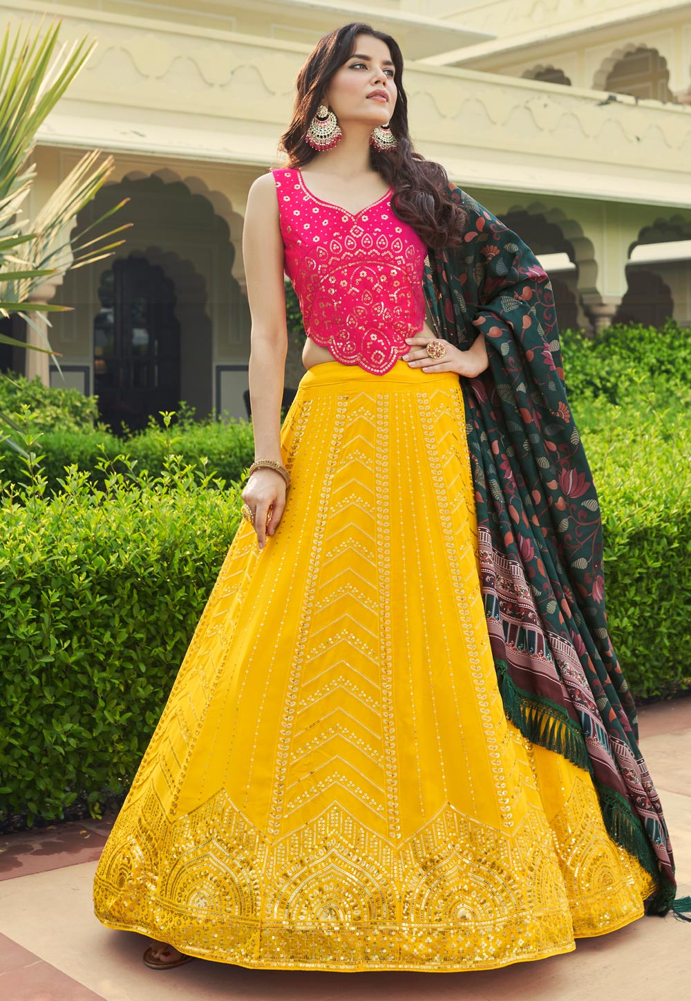 Yellow Georgette A Line Lehenga Choli 249902