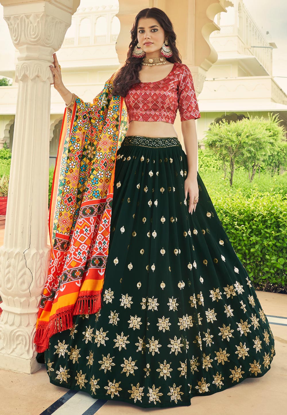 Green Georgette A Line Lehenga Choli 249903