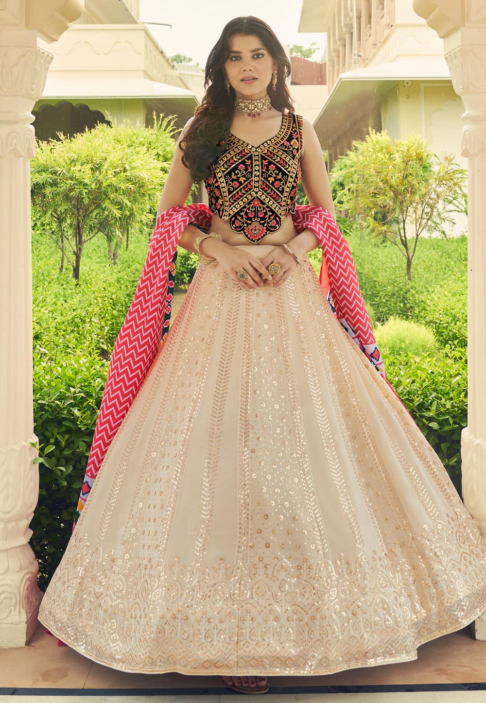 Beige Georgette A Line Lehenga Choli 249906