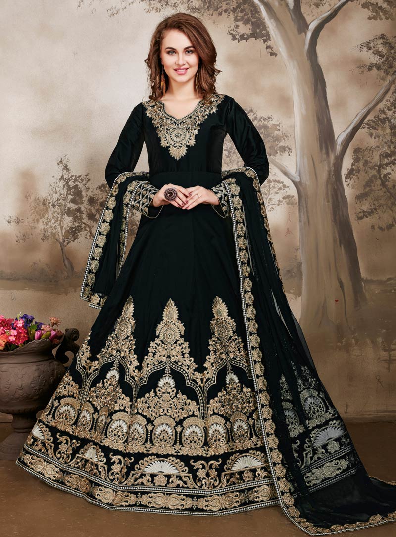Designer Teal Blue Silk Floor Length Anarkali Suit
