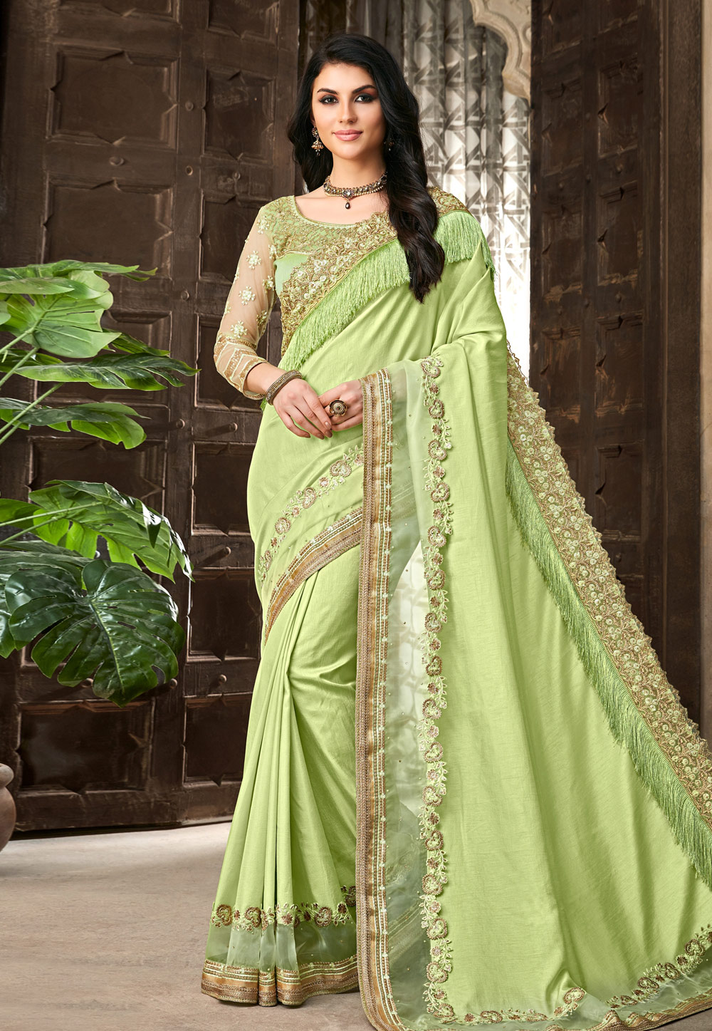 Light Green Silk Festival Wear Saree 191183