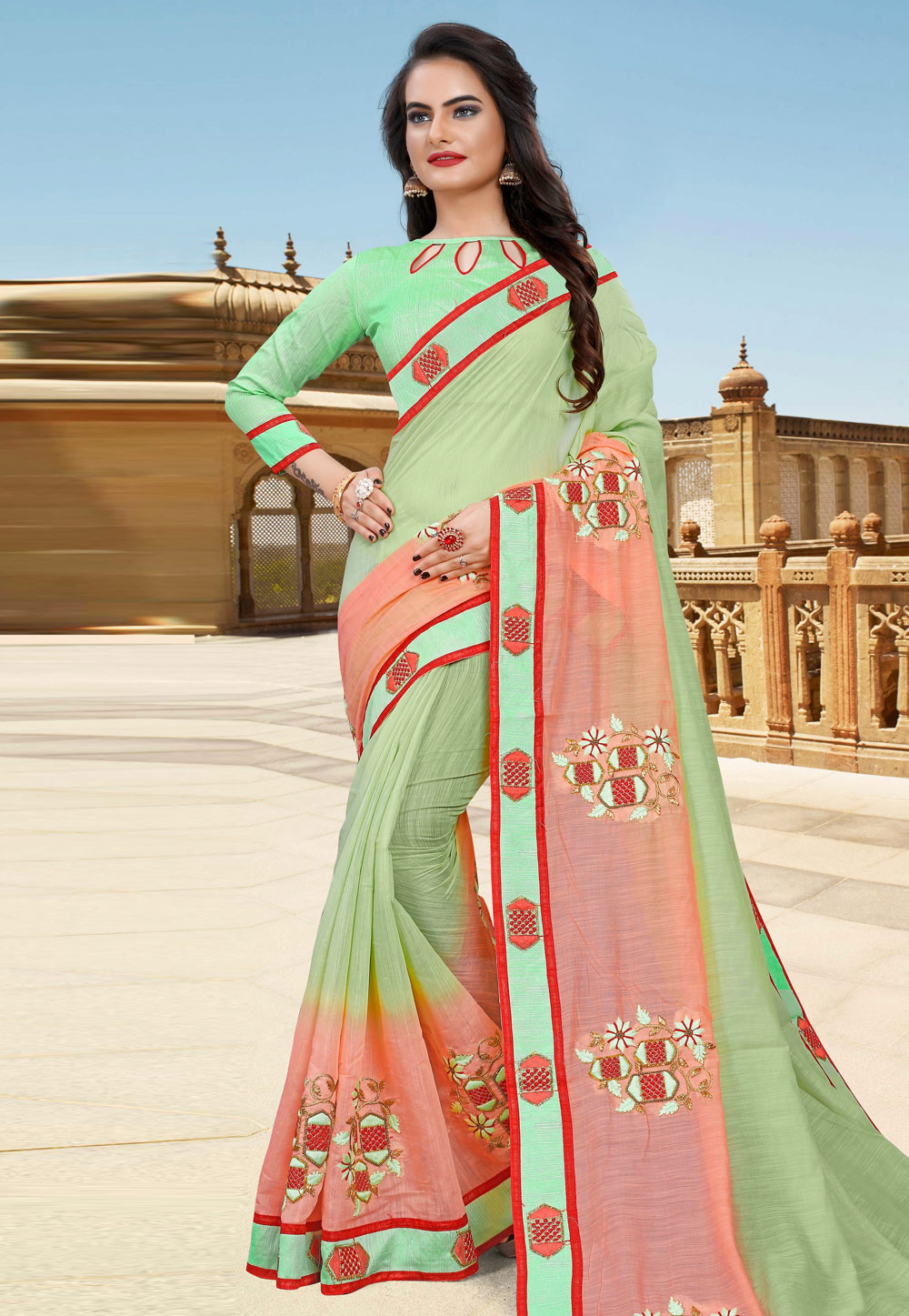 Light Green Cotton Saree With Blouse 204544