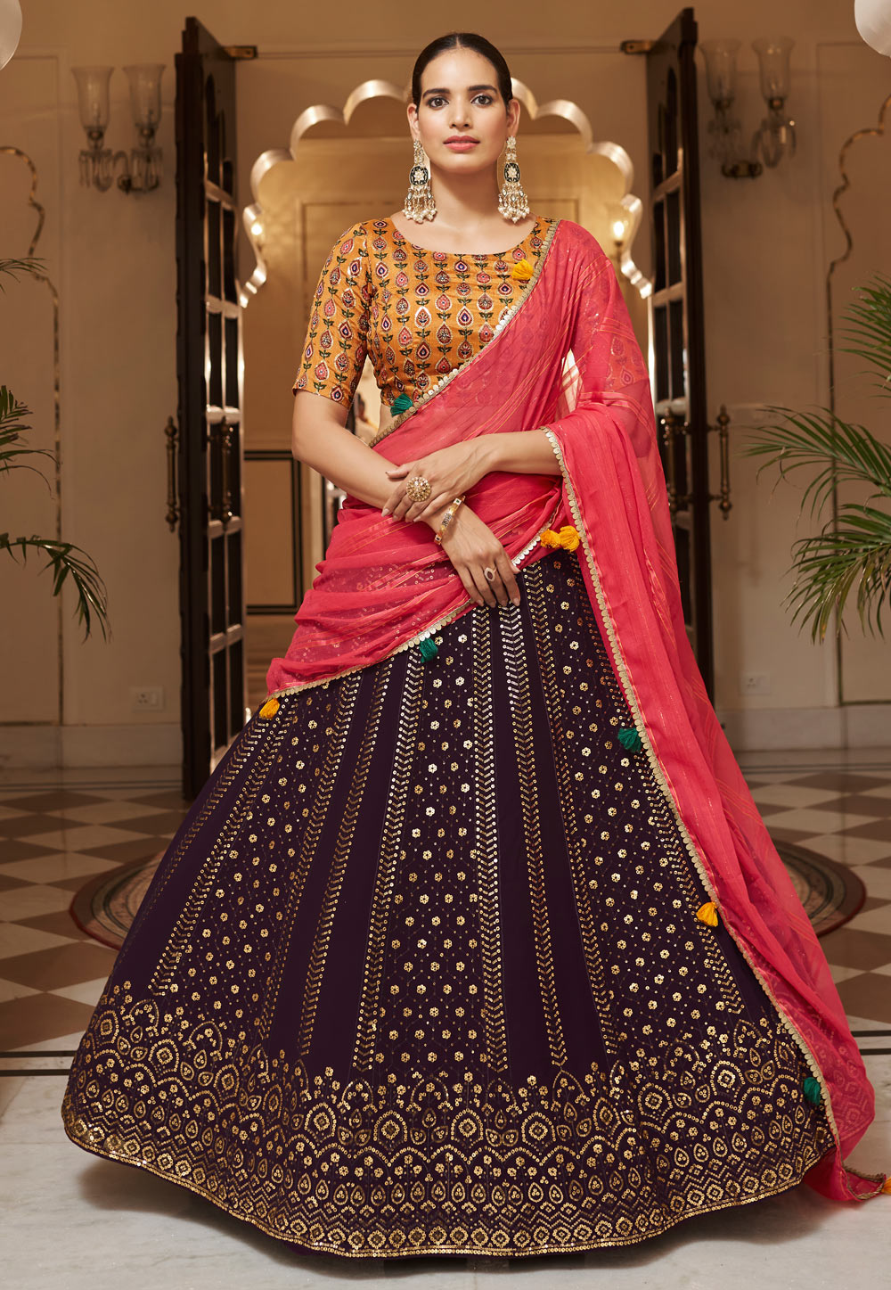 Purple Georgette A Line Lehenga Choli 254107