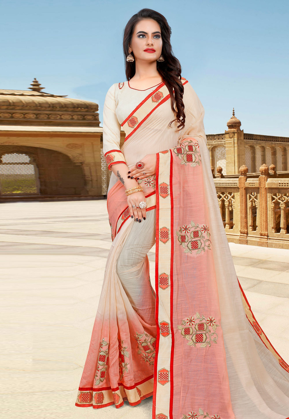 Beige Cotton Festival Wear Saree 204545