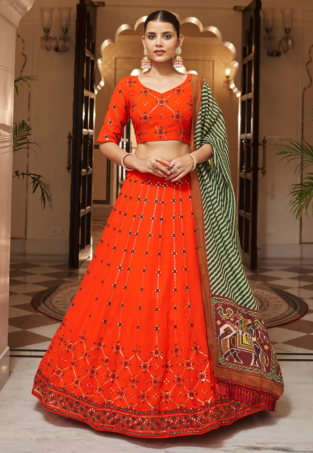 Orange Georgette A Line Lehenga Choli 254108