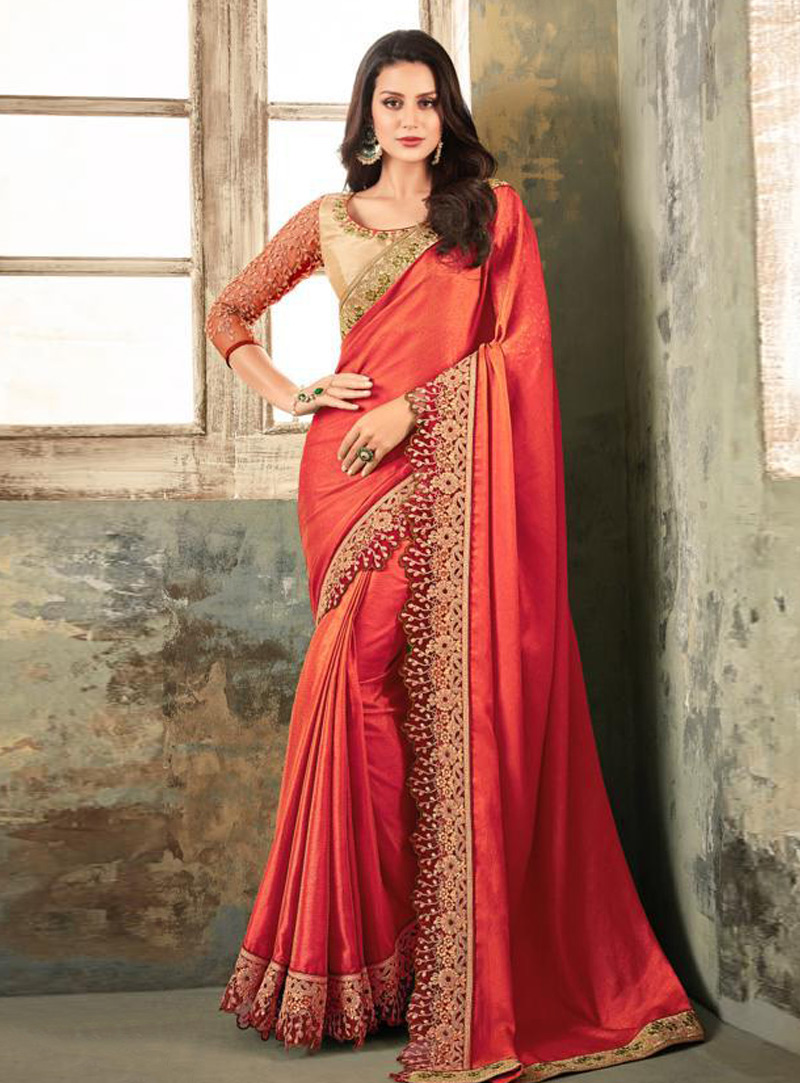 Orange Silk Festival Wear Saree 150929