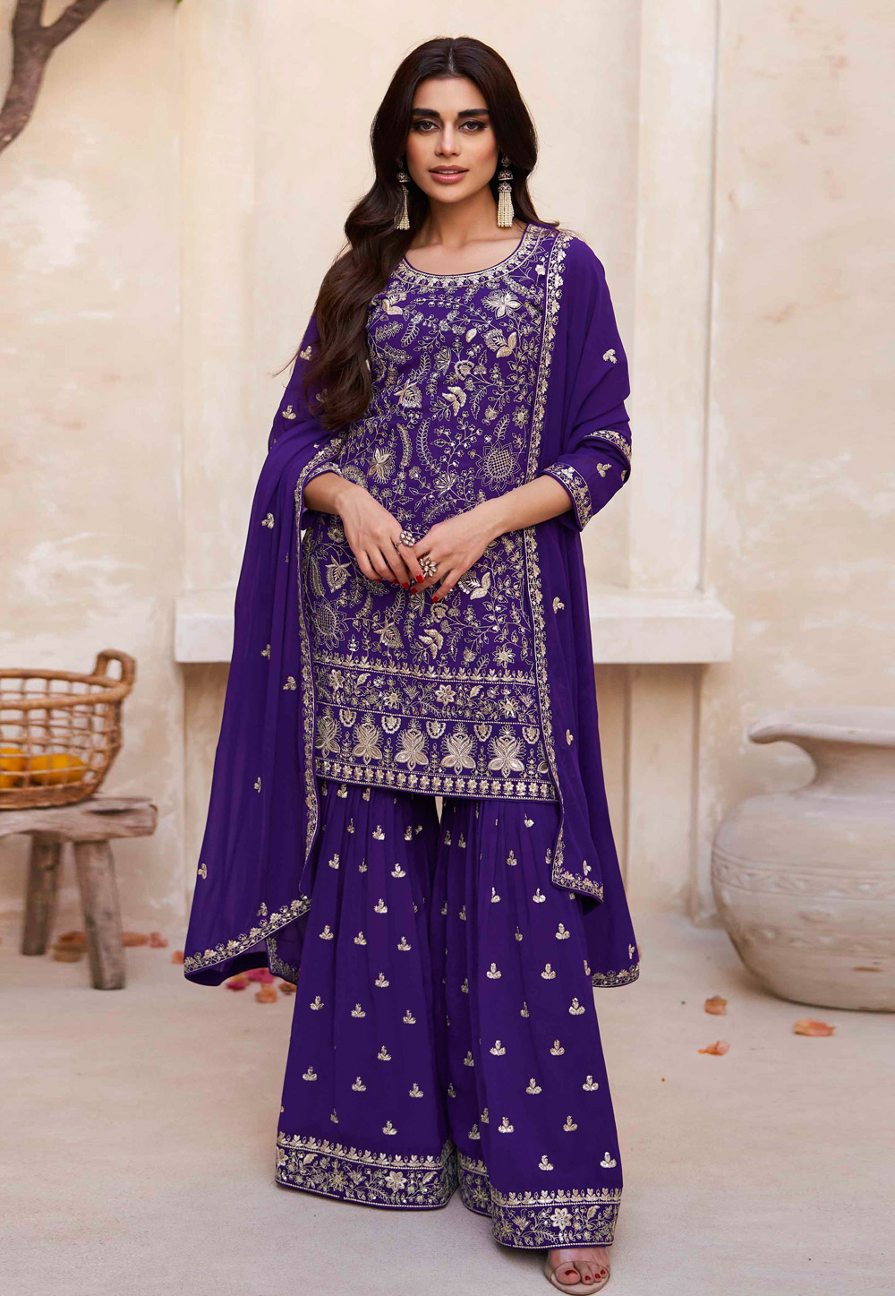 Violet Georgette Gharara Suit 273404