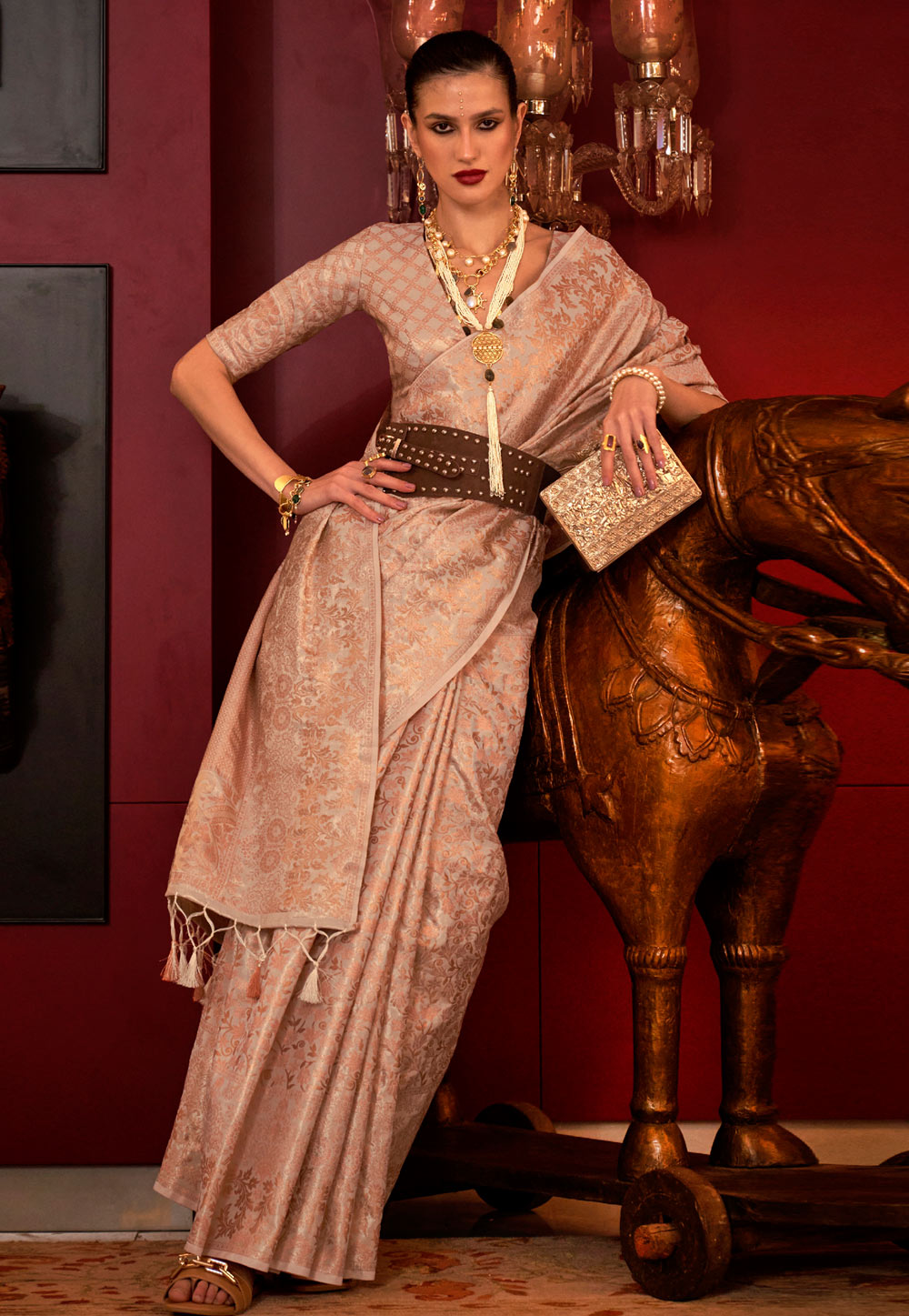 Beige Silk Saree With Blouse 274120