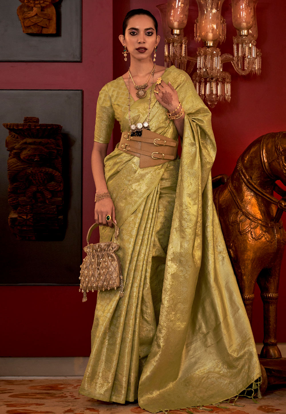 Light Green Silk Saree With Blouse 274121