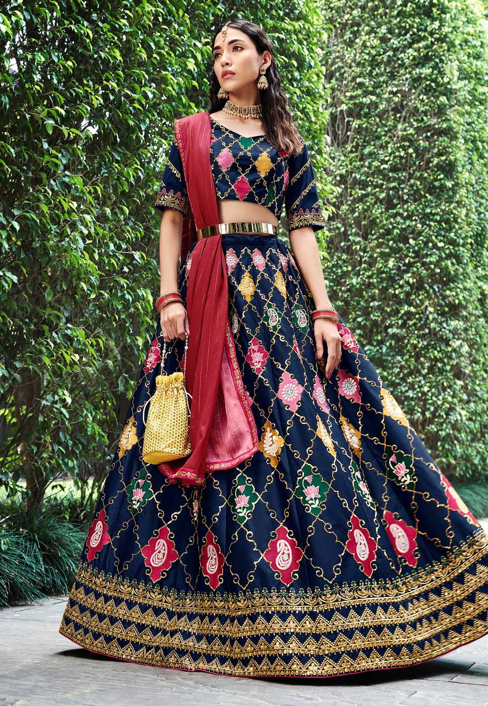 Navy Blue Silk Circular Lehenga Choli 255481
