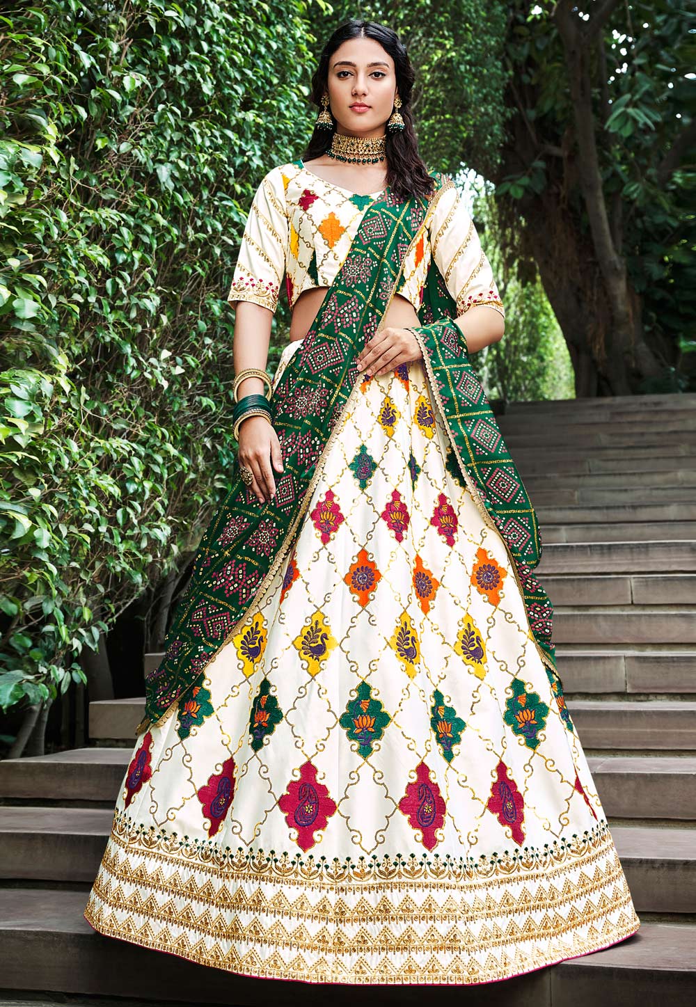 Off White Silk Circular Lehenga Choli 255482