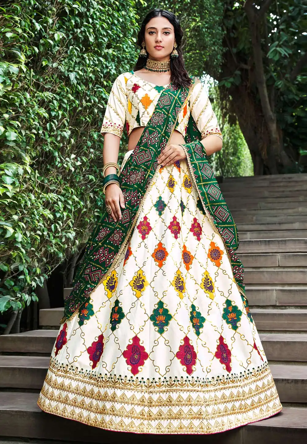 Off White Silk Circular Lehenga Choli 255482