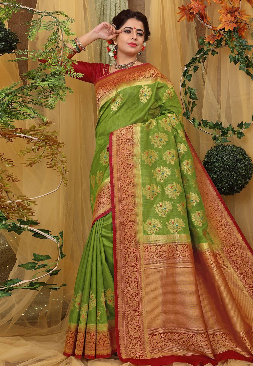 Green Jacquard Festival Wear Saree 168977