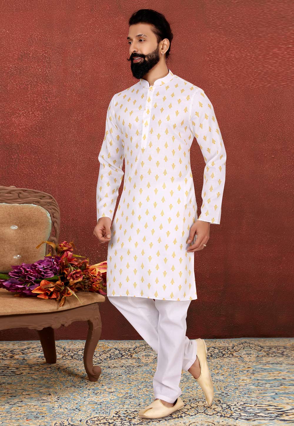 Off White Cotton Kurta Pajama 240428