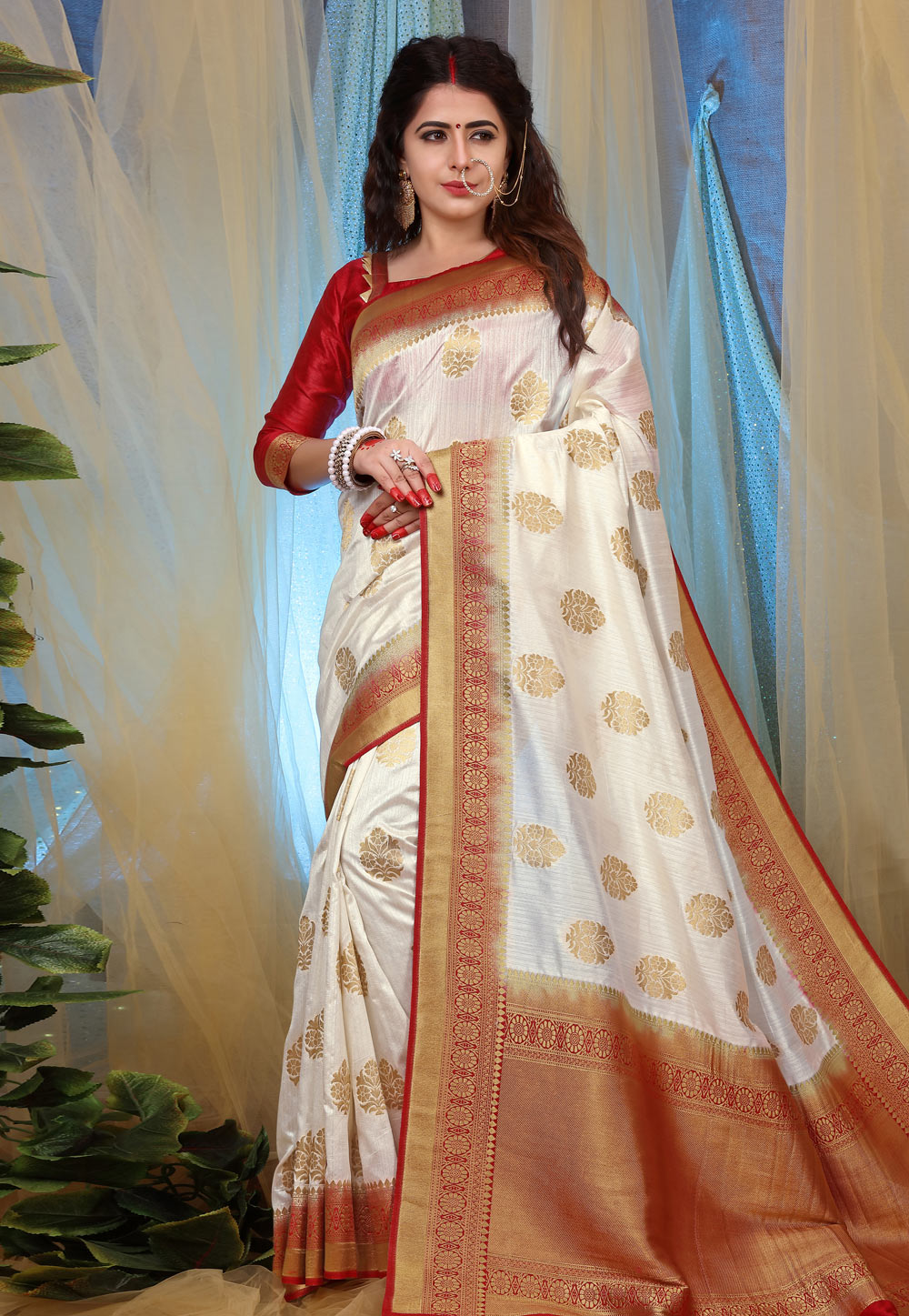 Off White Jacquard Festival Wear Saree 169210