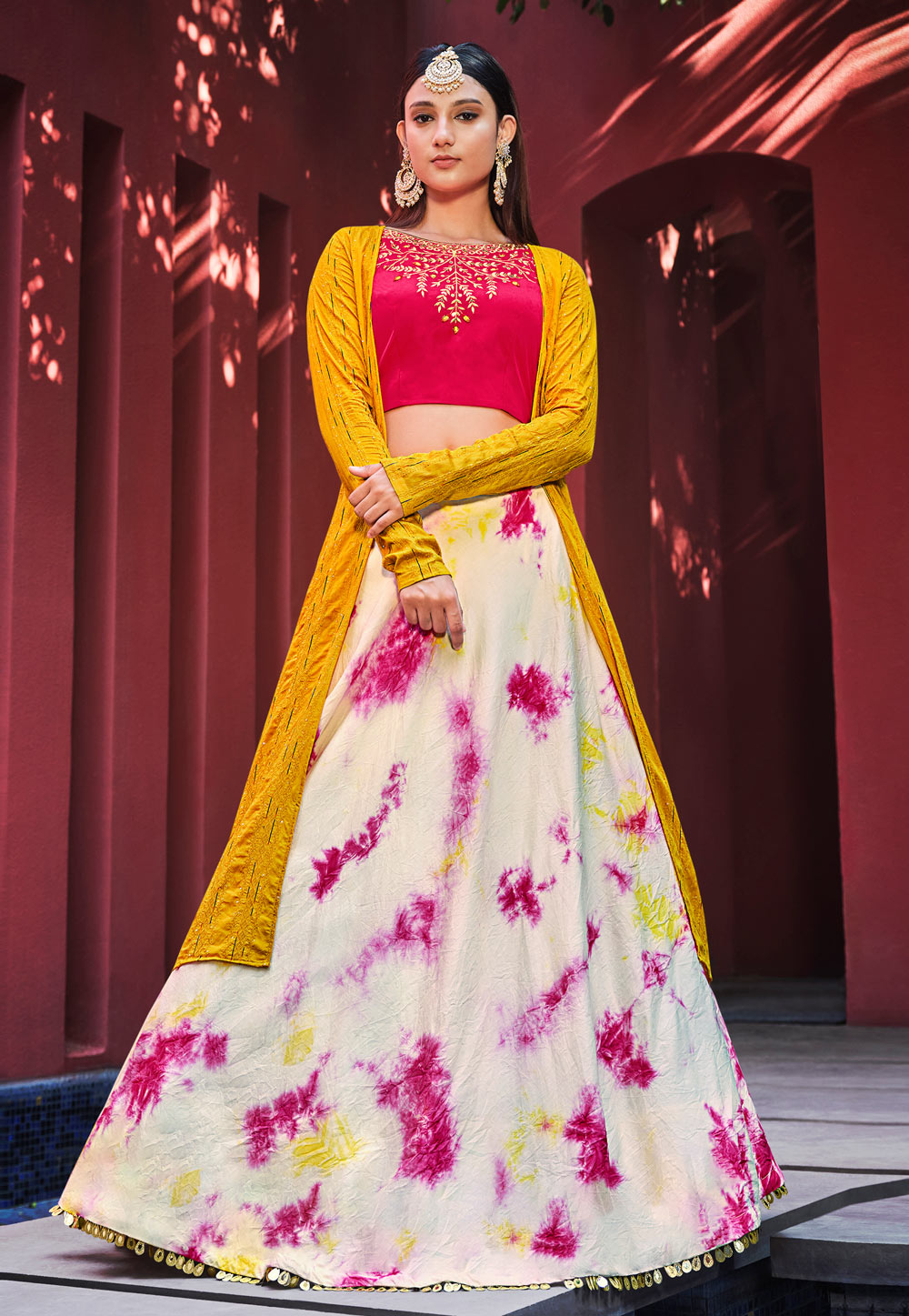 Pink Cotton Jacket Style Lehenga Choli 258755