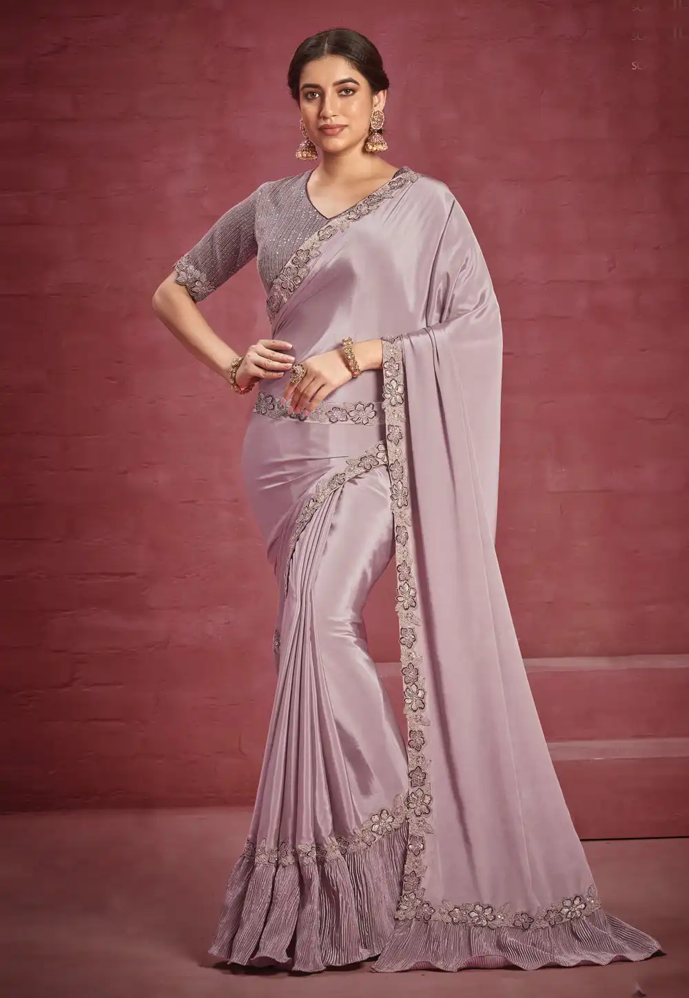 Light Pink Crepe Silk Saree With Blouse 256822