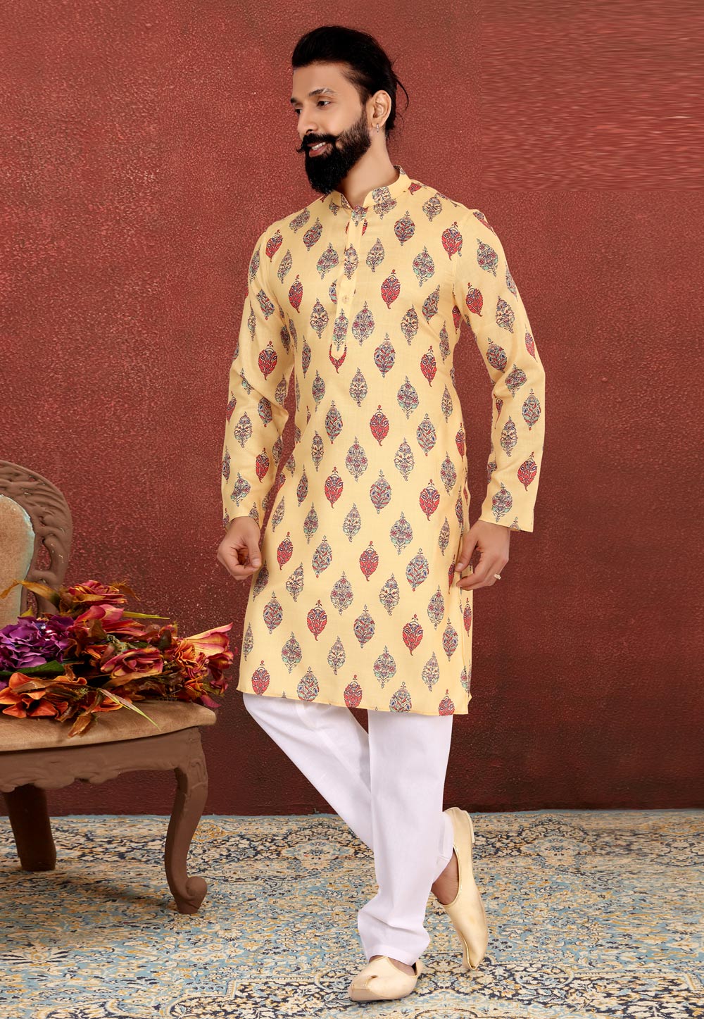 Yellow Cotton Kurta Pajama 240430