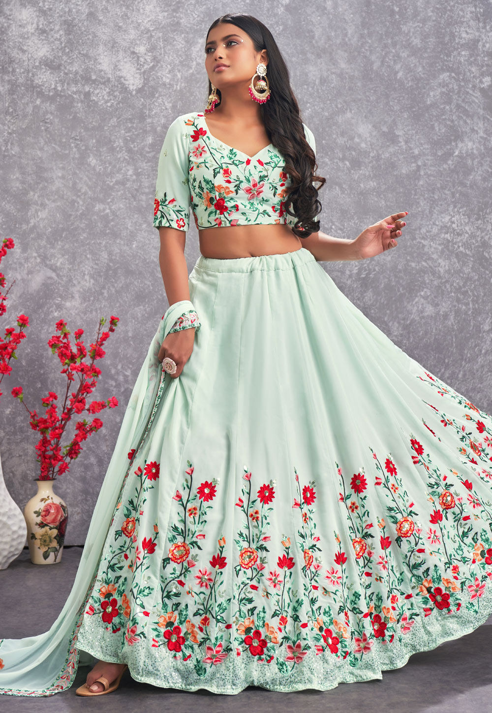 Sea Green Georgette Circular Lehenga Choli 254760