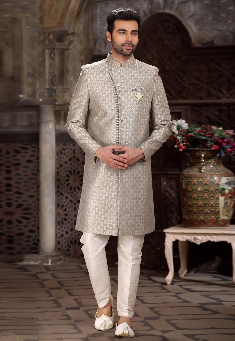 Brown Banarasi Jacquard Indo Western Sherwani 264753