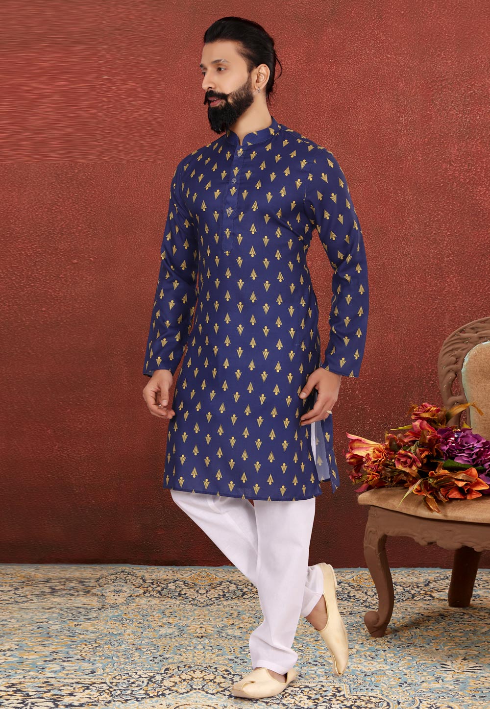 Navy Blue Cotton Kurta Pajama 240431
