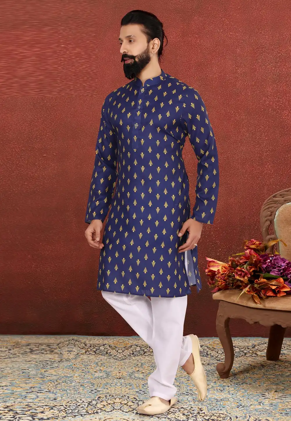 Navy Blue Cotton Kurta Pajama 240431