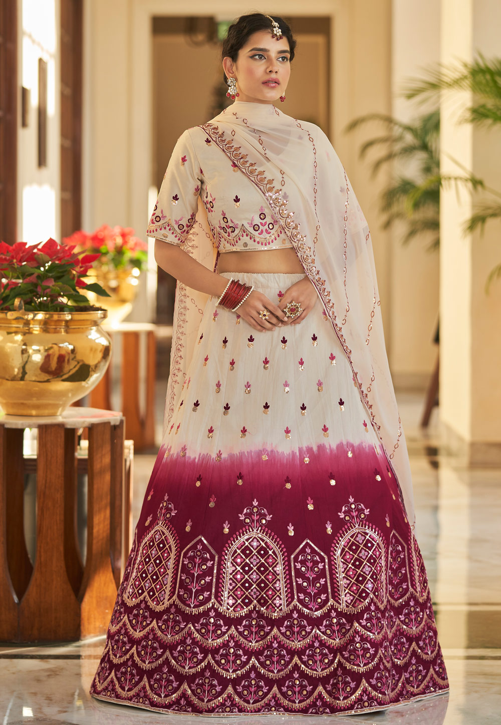 Off White Art Silk A Line Lehenga Choli 257966