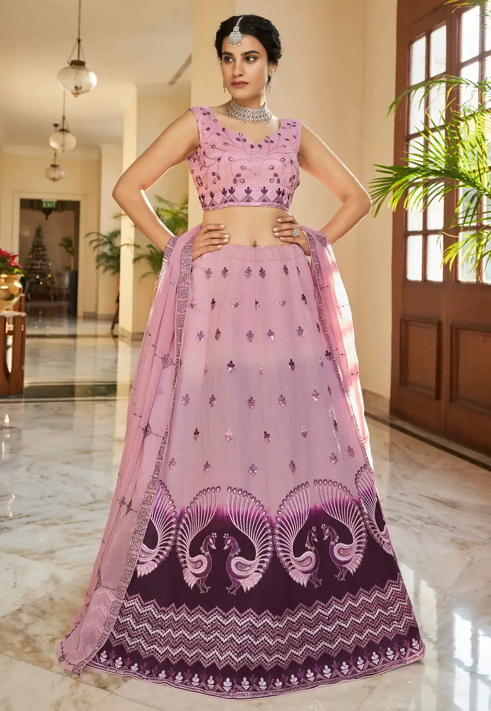 Pink Art Silk A Line Lehenga Choli 257967