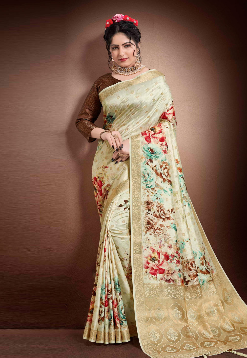 Beige Georgette Printed Festival Wear Saree 204903