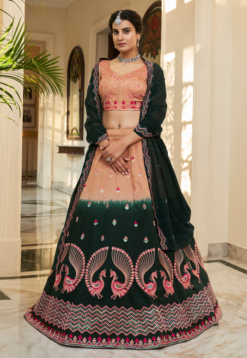 Green Art Silk A Line Lehenga Choli 257969