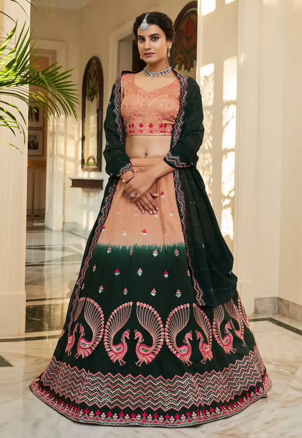 Green Art Silk A Line Lehenga Choli 257969