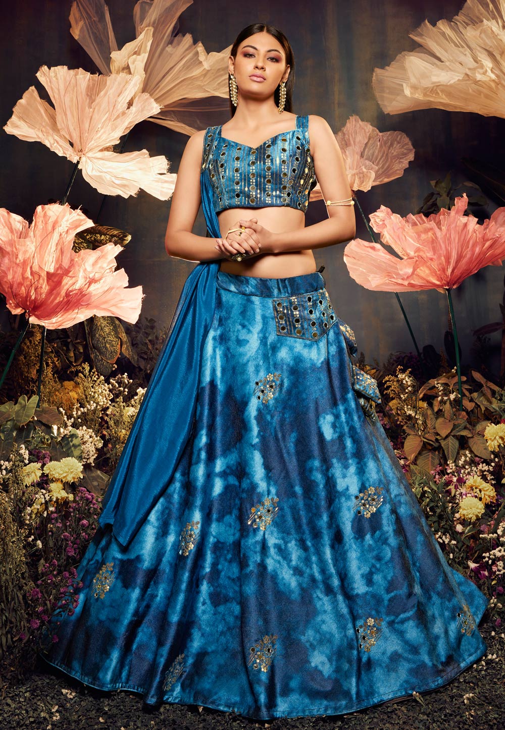 Blue Velvet Circular Lehenga Choli 256770