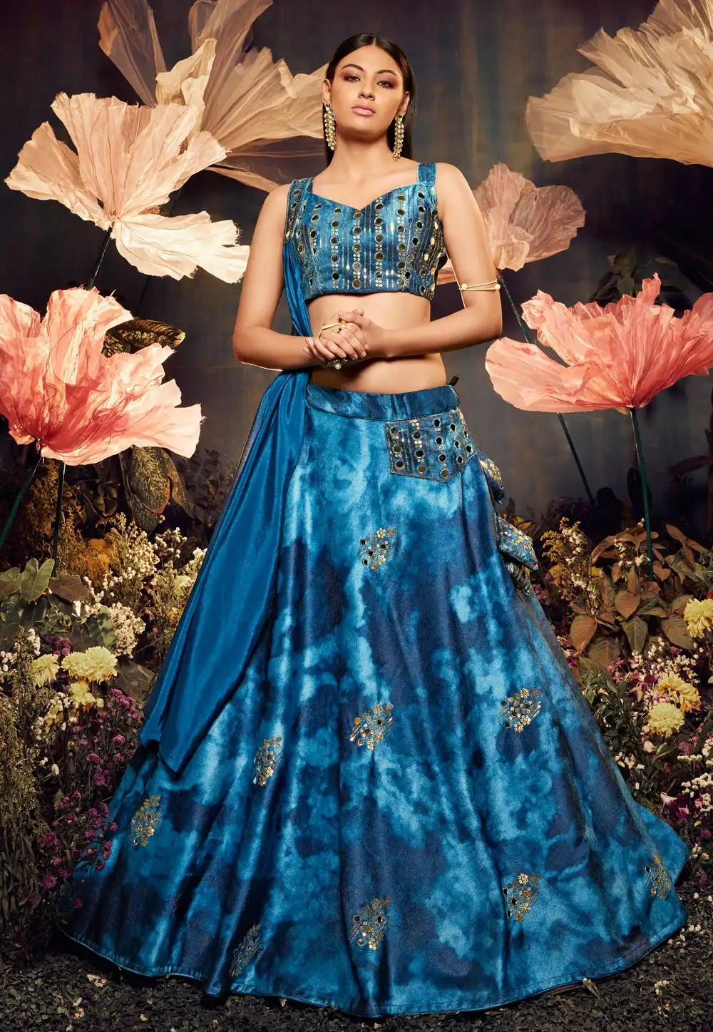 Blue Velvet Circular Lehenga Choli 256770