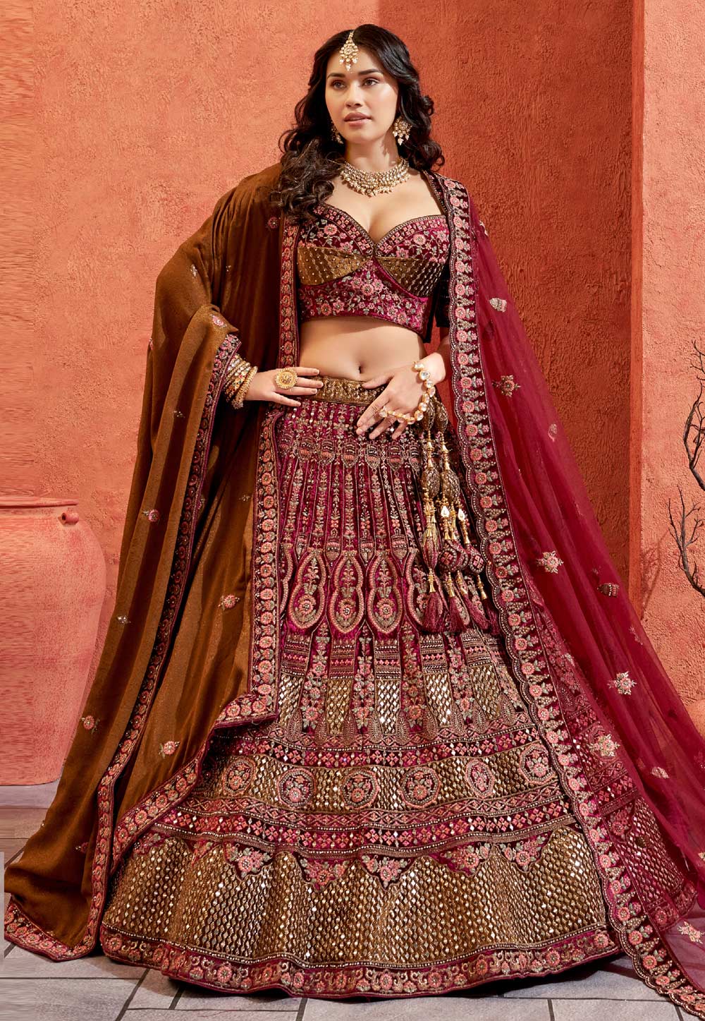 Purple Velvet Bridal Lehenga Choli 277234